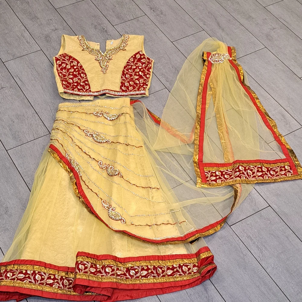 Yellow and Red Embroidered Lehenga Choli Set